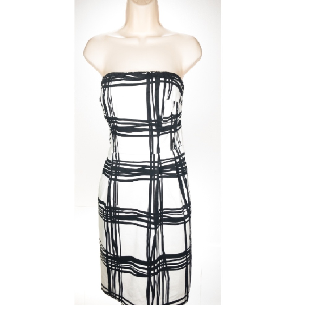 Express Strapless Bodycon Dress Black White Check Size 8 - Picture 2 of 5
